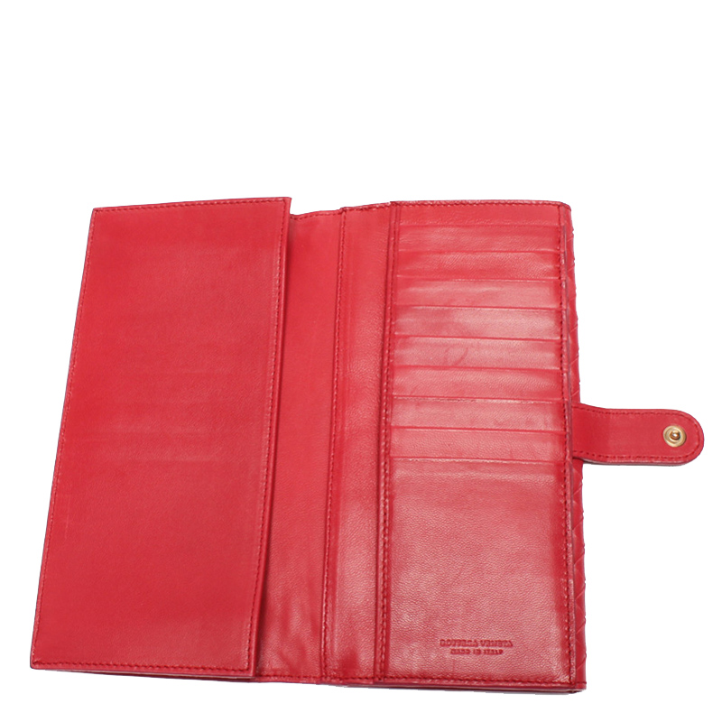

Bottega Veneta Red Intrecciato Leather Long Wallet