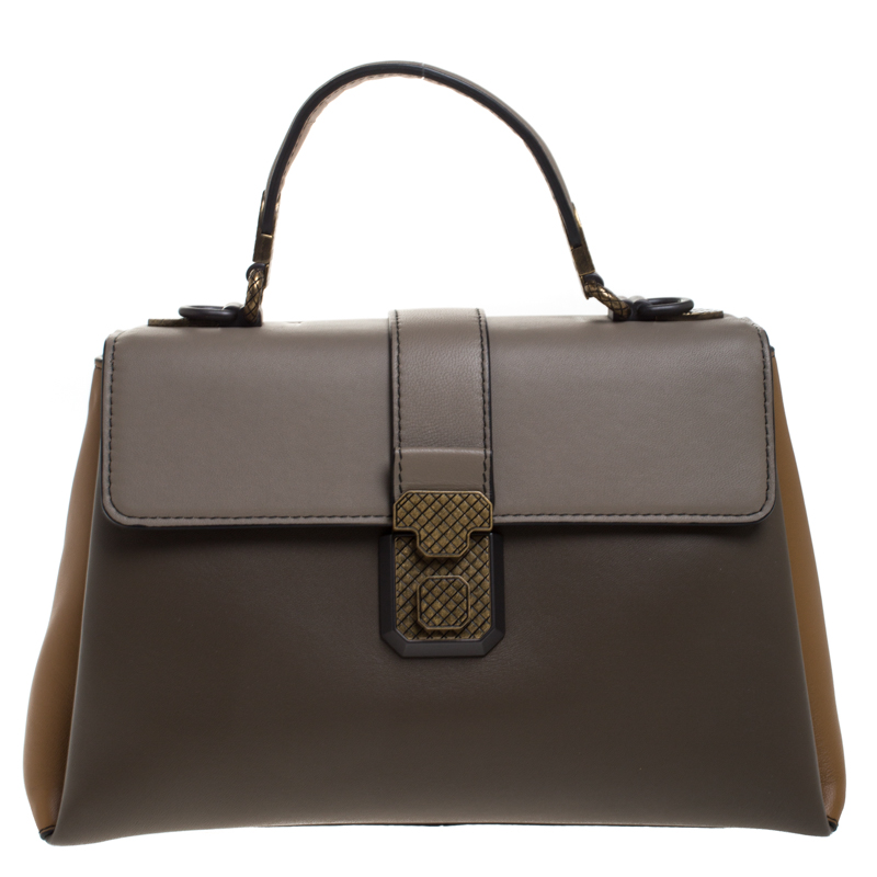 Pre Owned Bottega Veneta Mustard Brighton Leather Small Piazza Top Handle Bag
