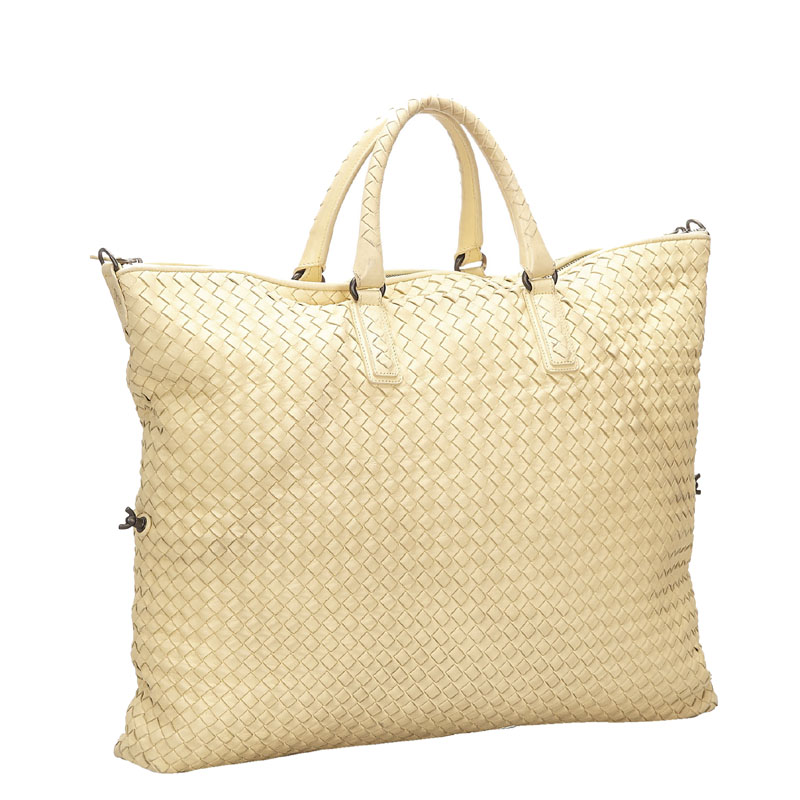 

Bottega Veneta White Intrecciato Leather  Tote Bag, Beige