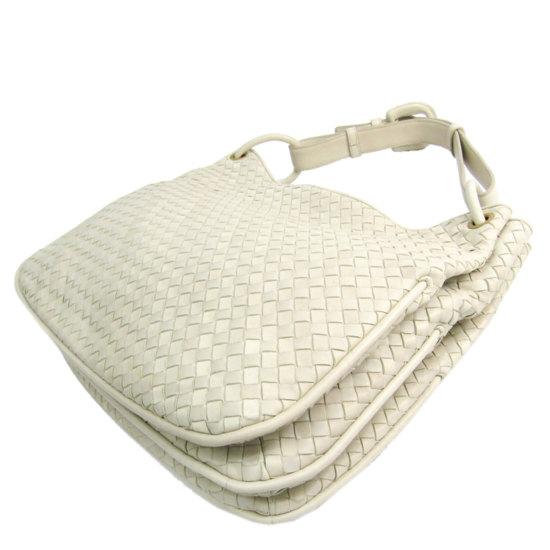 

Bottega Veneta Ivory Intrecciato Leather Shoulder Bag, White