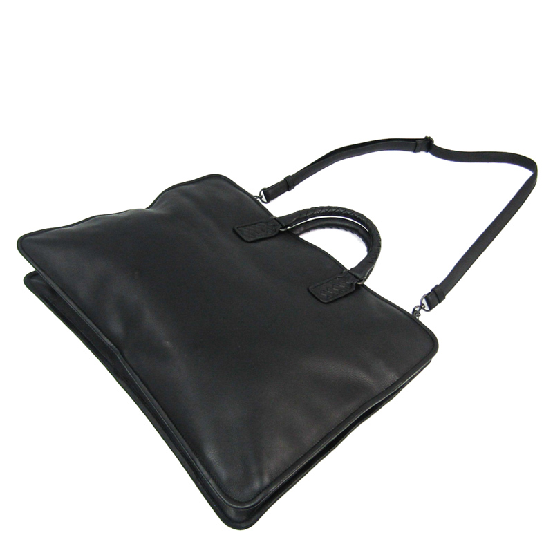 

Bottega Veneta Black Leather And Intrecciato Handle Briefcase