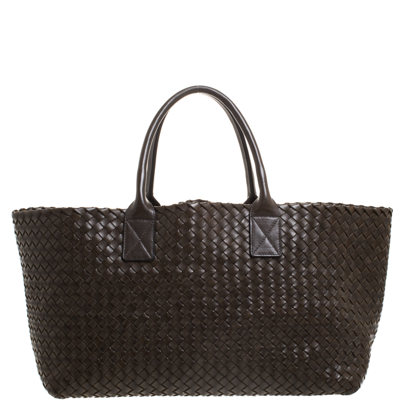 Pre-owned Bottega Veneta Olive Green Intrecciato Leather Medium Cabat ...