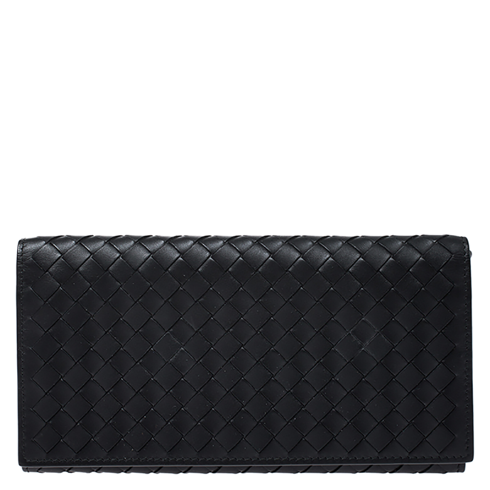 Pre Owned محفظة كونتينينتال بوتيغا فينيتا جلد أنترشياتو سوداء