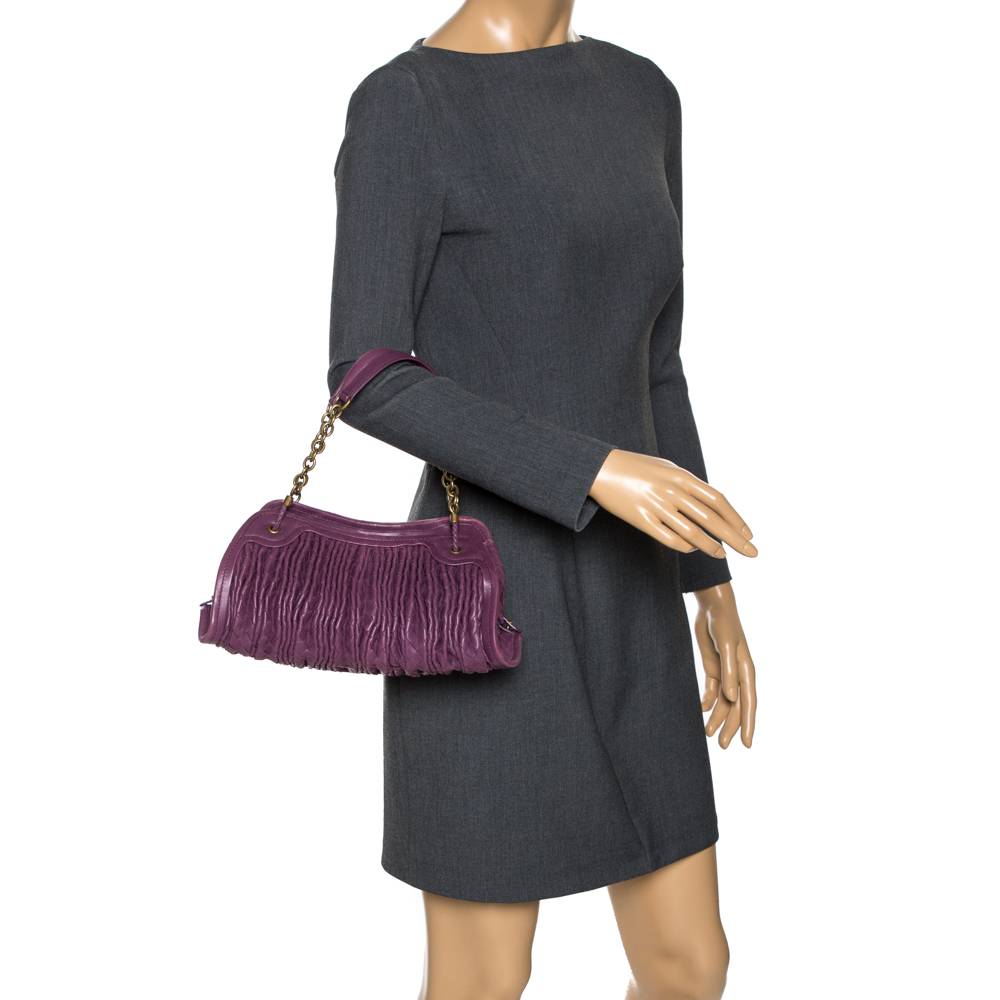 

Bottega Veneta Purple Pleated Intrecciato Leather Satchel