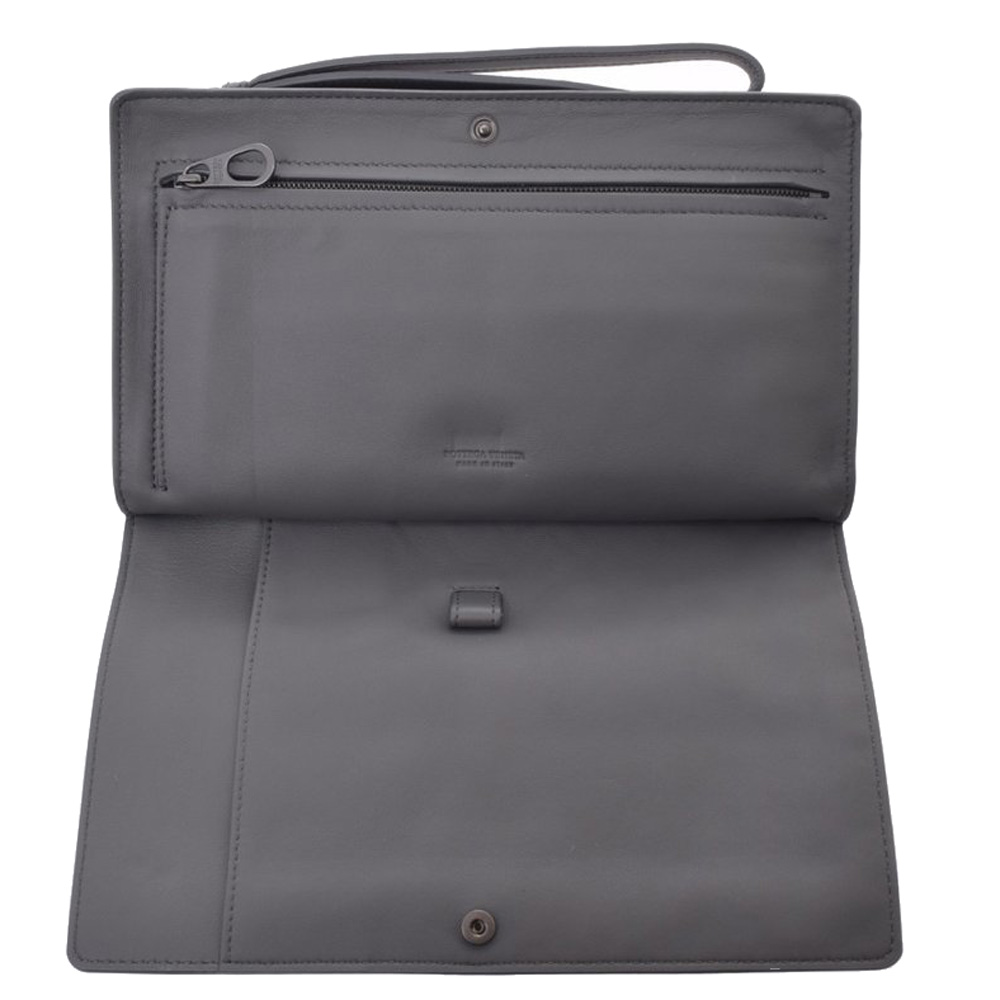 

Bottega Veneta Gray Intrecciato Leather Clutch, Black