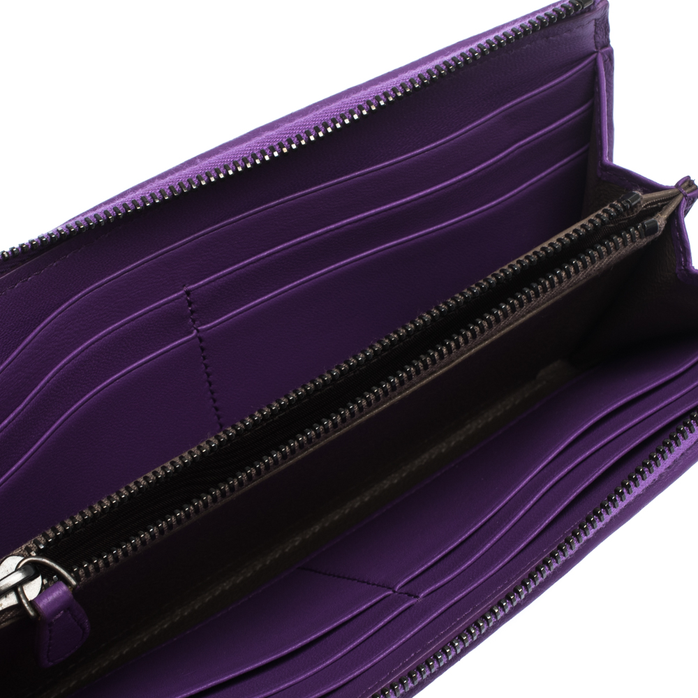 

Bottega Veneta Purple Intrecciato Leather Zip Around Wallet