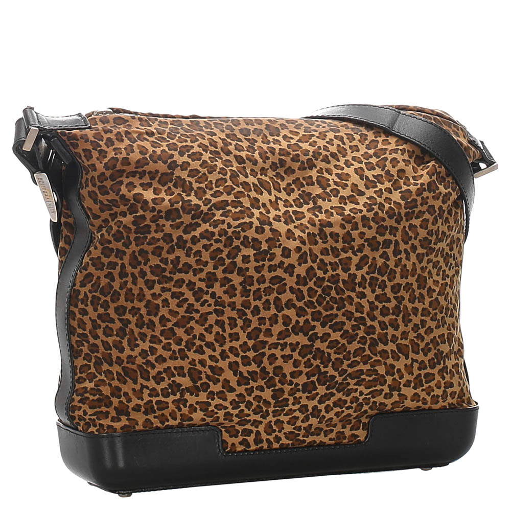 

Bottega Veneta Brown/Black Nylon Leopard Print Shoulder Bag