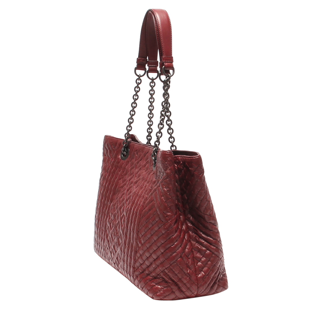 

Bottega Veneta Red Intrecciato Leather Chain Tote Bag