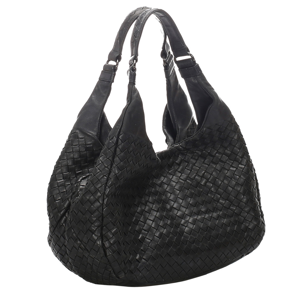 

Bottega Veneta Black Intrecciato Leather Campana Hobo Bag