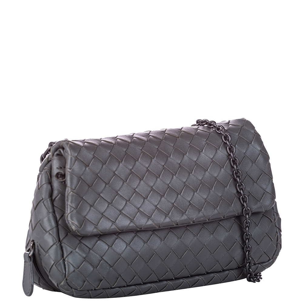 

Bottega Veneta Grey Intrecciato Leather Chain Crossbody Bag