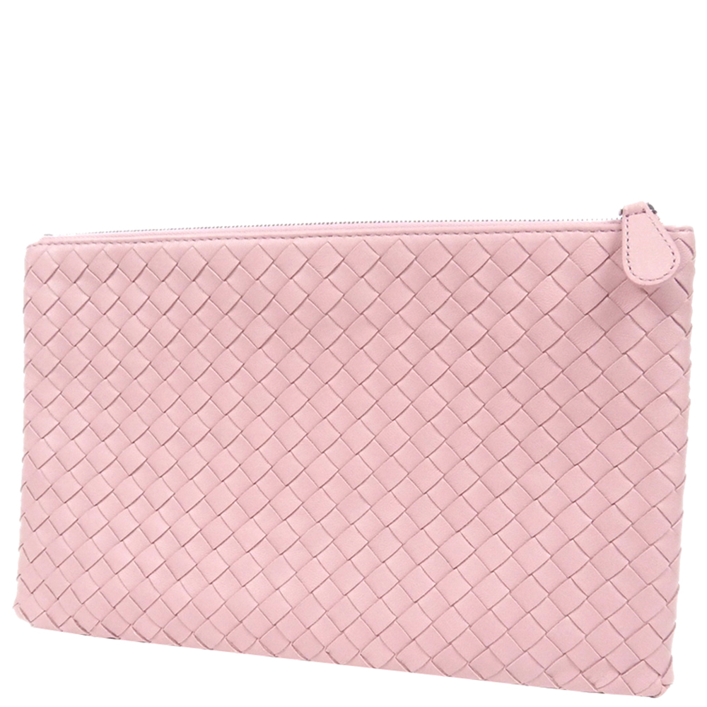 

Bottega Veneta Pink/Light Pink Intrecciato Leather Clutch Bag