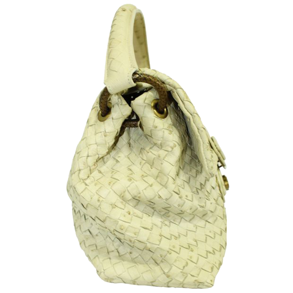 

Bottega Veneta Pastel Yellow Ostrich Intrecciato Leather Satchel Bag