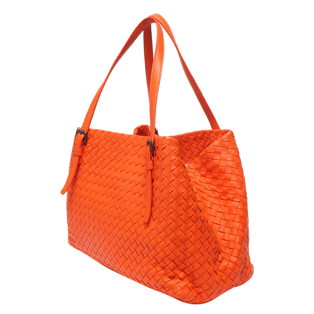 

Bottega Veneta Orange Intrecciato Leather Cesta Tote Bag