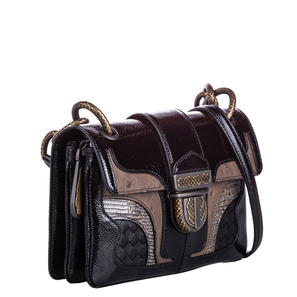 

Bottega Veneta Brown Snake Skin Leather 50th Anniversary Darling Shoulder Bag, Black