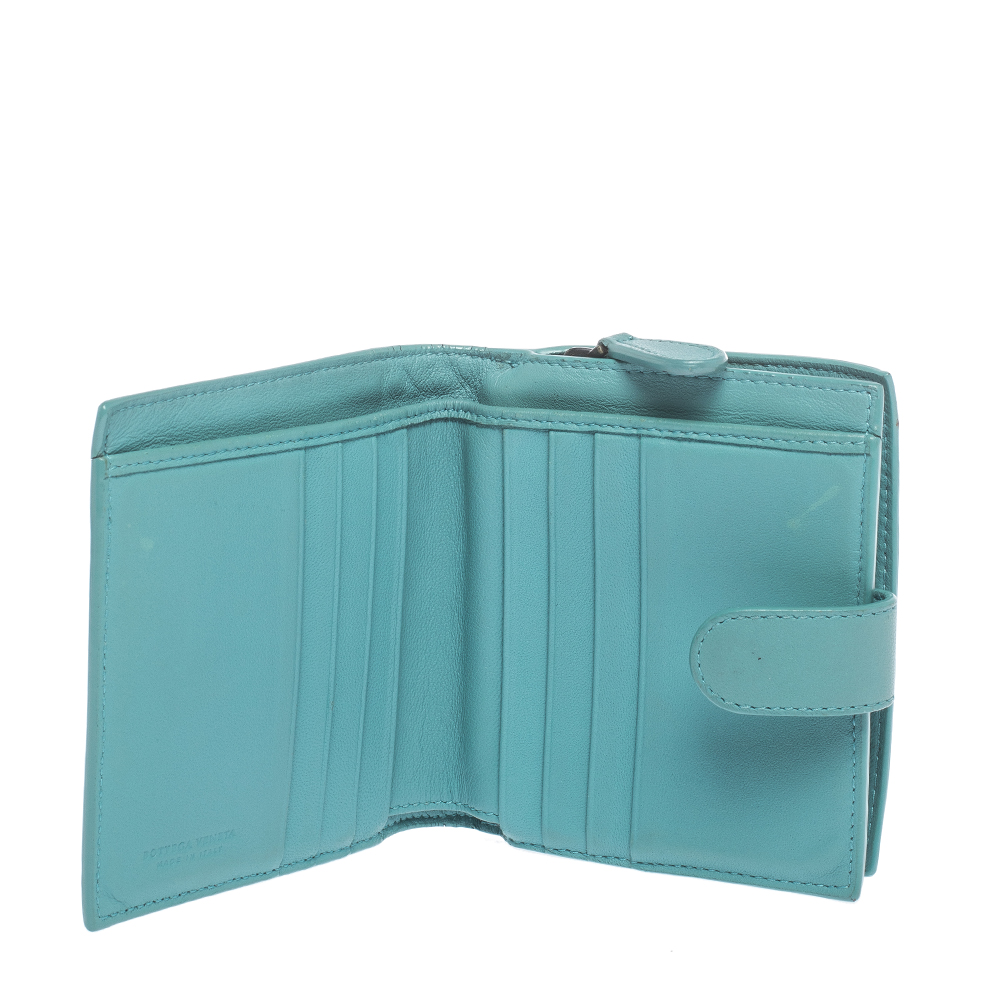 

Bottega Veneta Turquoise Woven Leather French Wallet, Blue