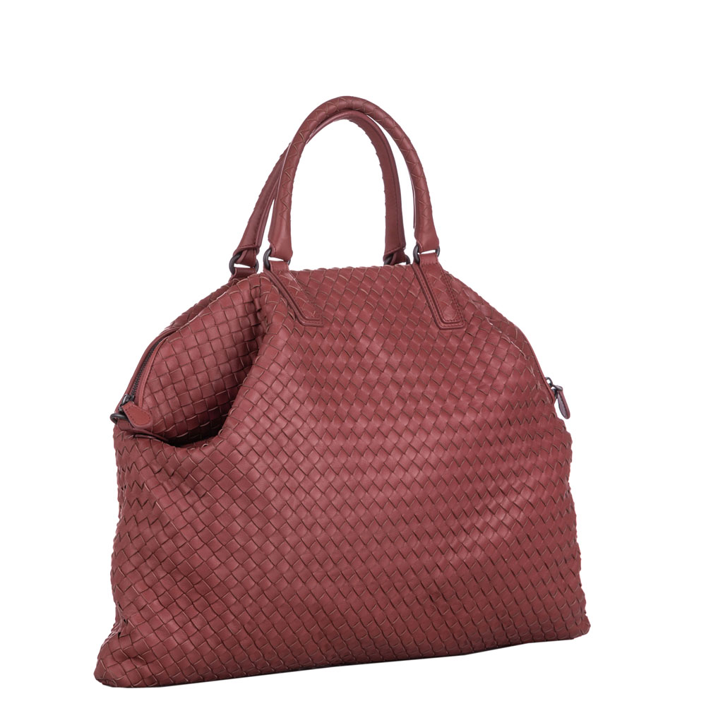 

Bottega Veneta Red Maxi Intrecciato Leather Convertible Travel Bag