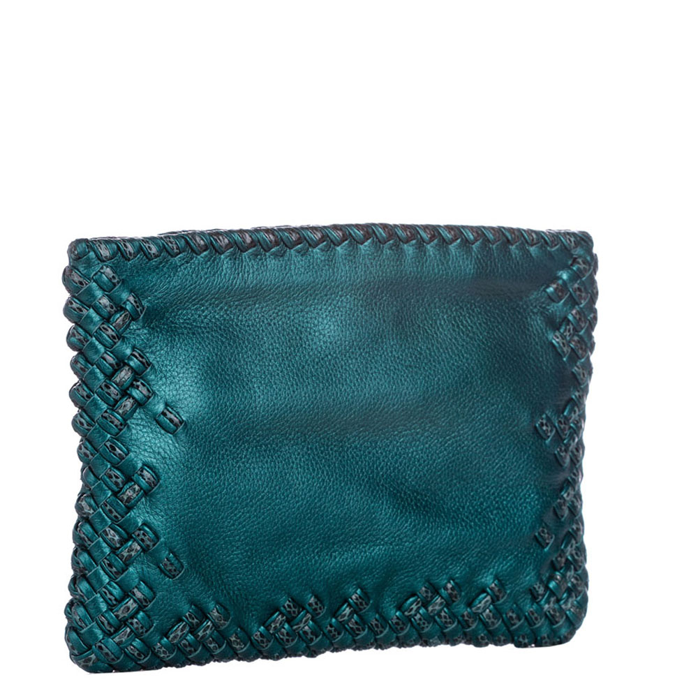 

Bottega Veneta Green Intrecciato Leather Clutch Bag