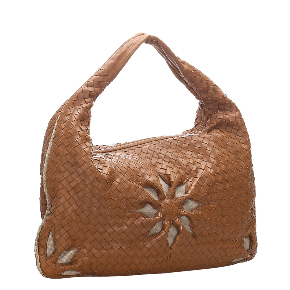 

Bottega Veneta Brown Intrecciato Flower Leather Hobo Bag