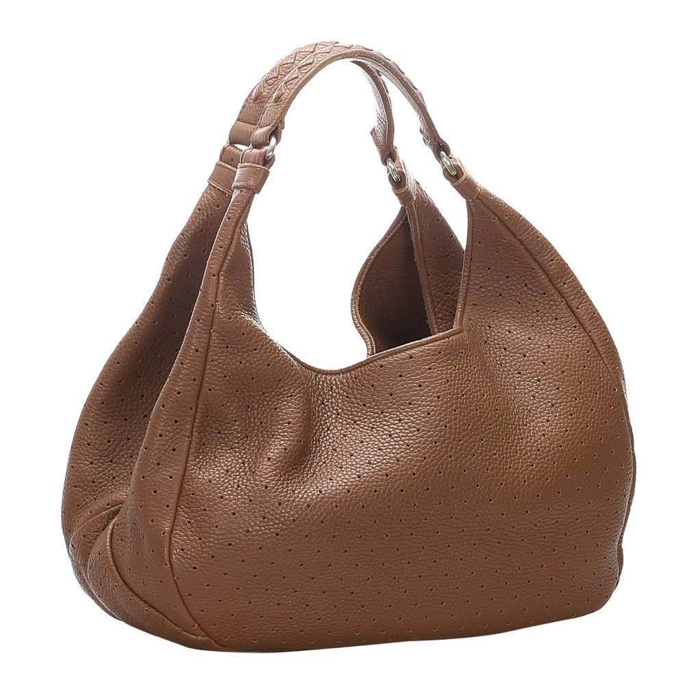 

Bottega Veneta Brown Perforated Leather Campana Hobo Bag
