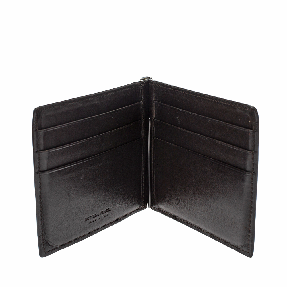 

Bottega Veneta Brown Intrecciato Leather Money Clip Bifold Wallet