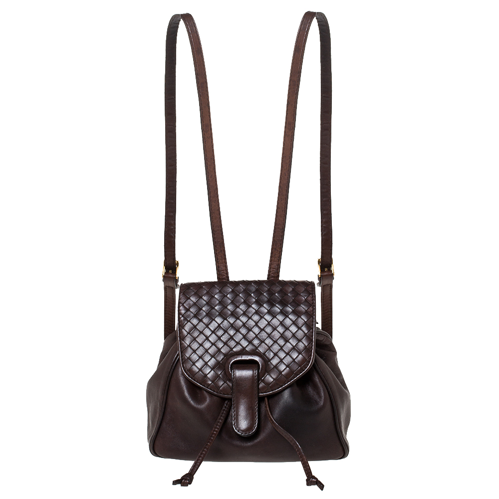 Bottega Veneta Dark Brown Intrecciato Leather Mini Vintage Backpack ...