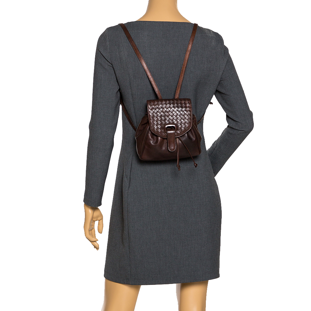

Bottega Veneta Dark Brown Intrecciato Leather Mini Vintage Backpack