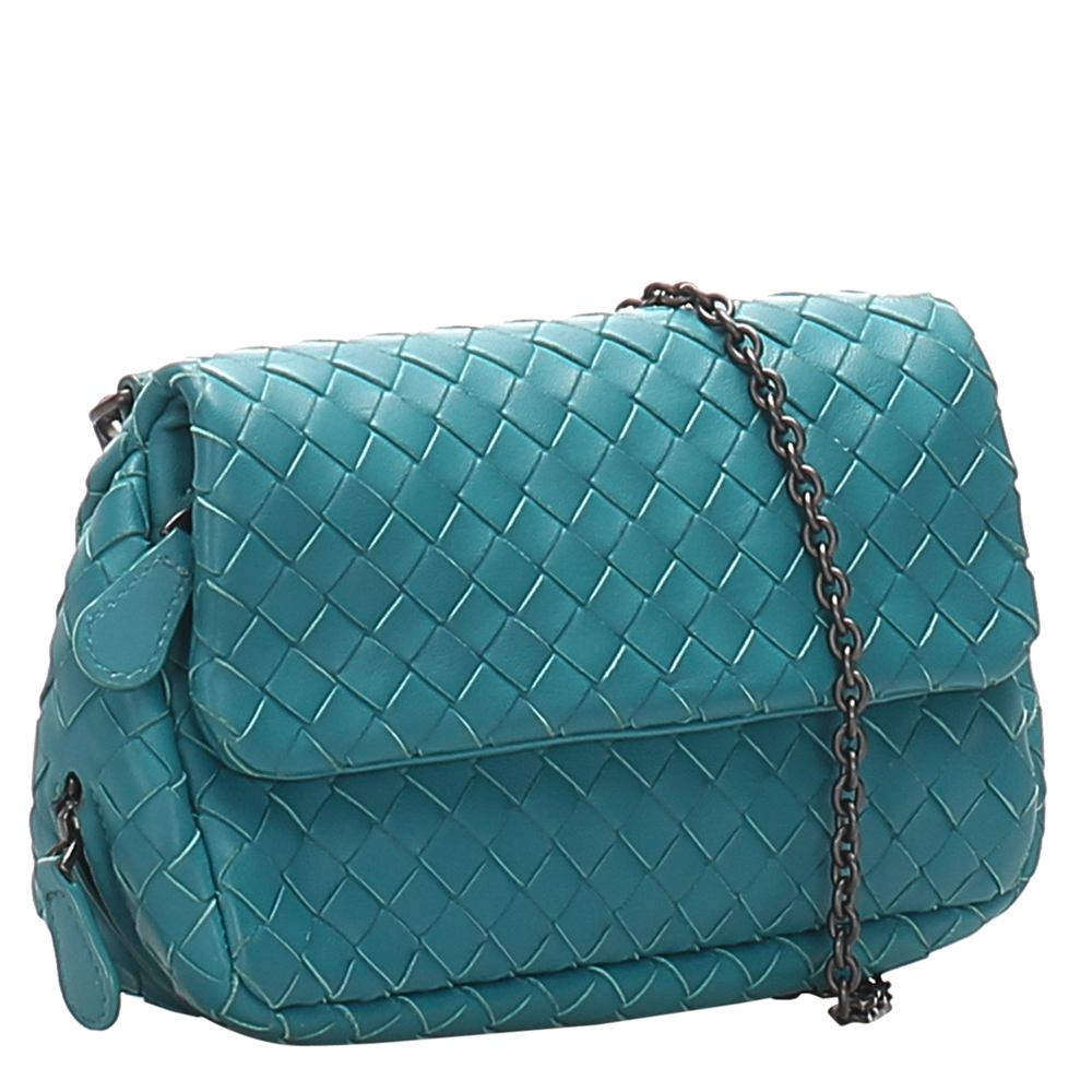 

Bottega Veneta Blue Intrecciato Leather Chain Crossbody Bag