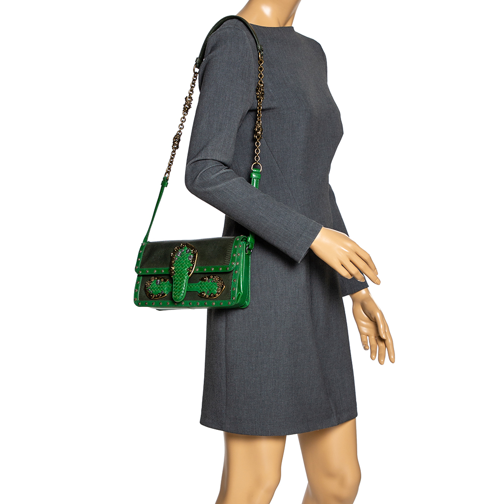 

Bottega Veneta Green Lizard and Leather Limited Edition Rialto Shoulder Bag