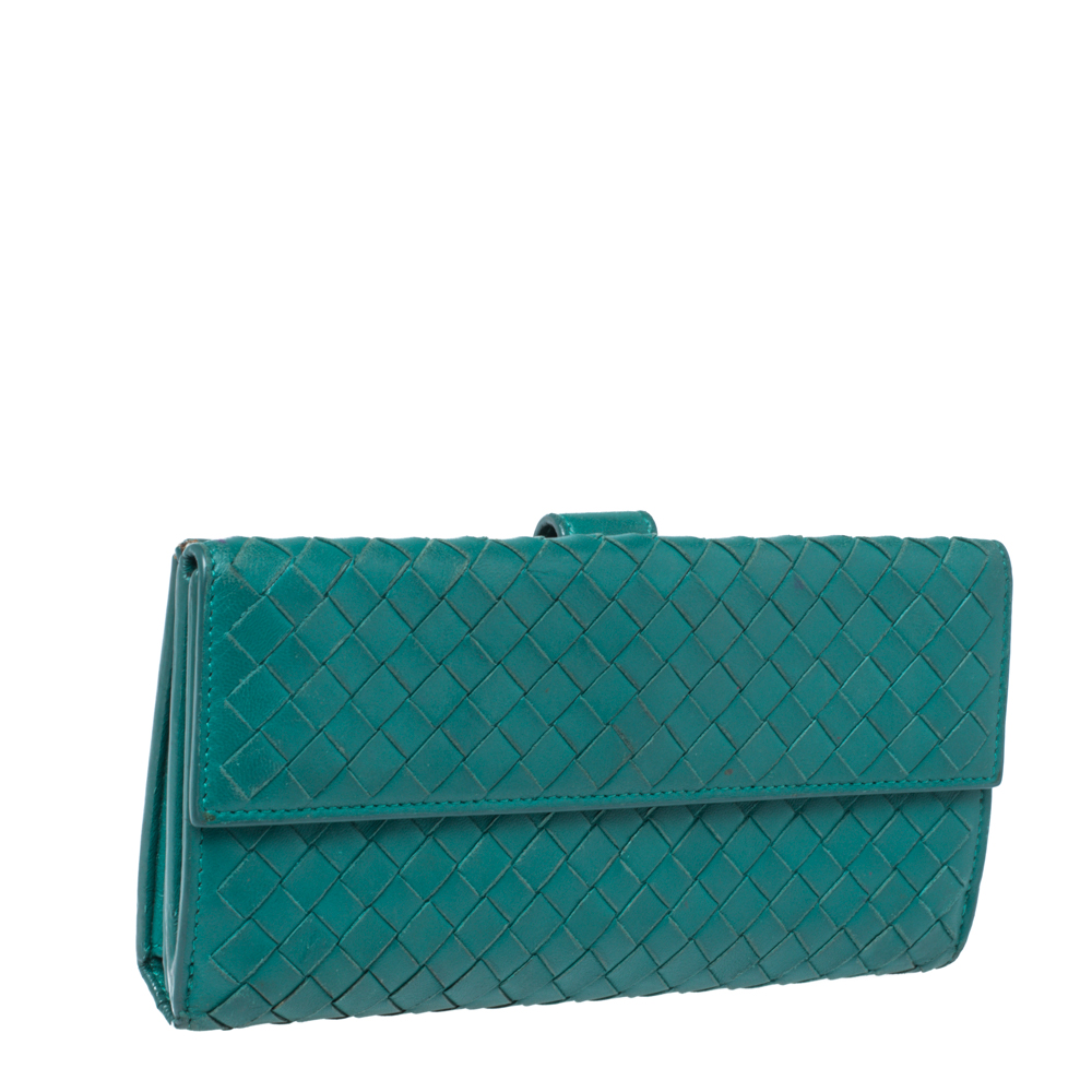 

Bottega Veneta Green Intrecciato Leather Long Wallet