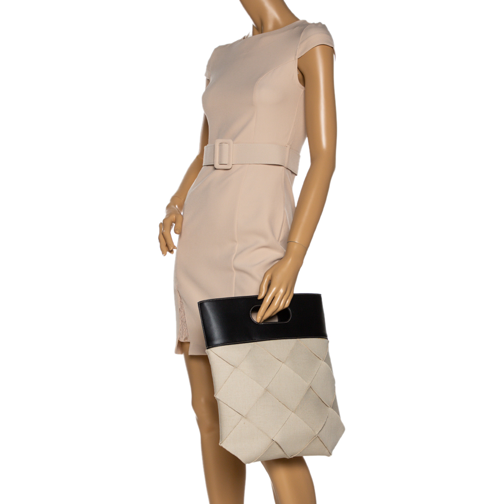 

Bottega Veneta Cream/Black Canvas and Leather Slip Tote