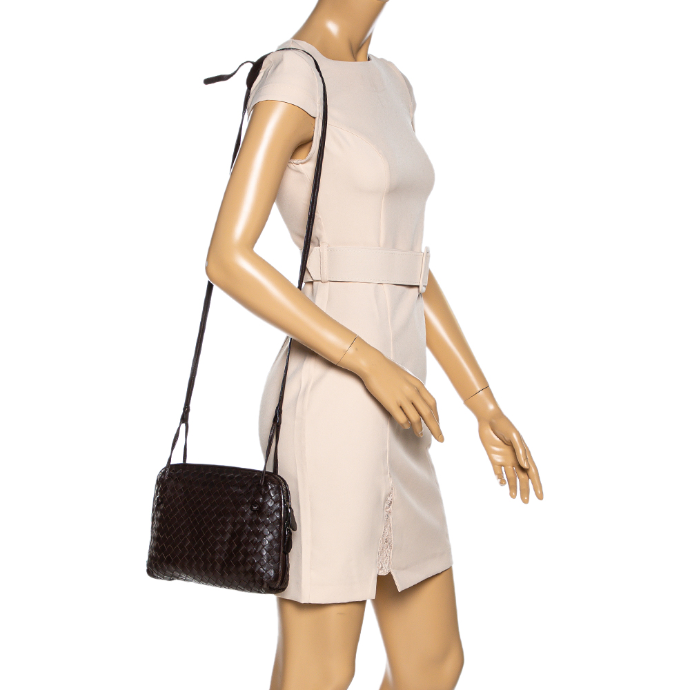 

Bottega Veneta Dark Brown Intrecciato Leather Nodini Crossbody Bag