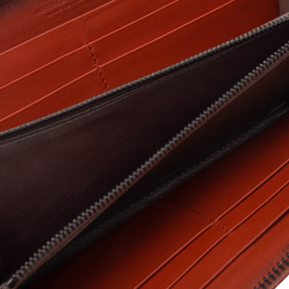 

Bottega Veneta Orange Intrecciato Leather Zip Around Wallet