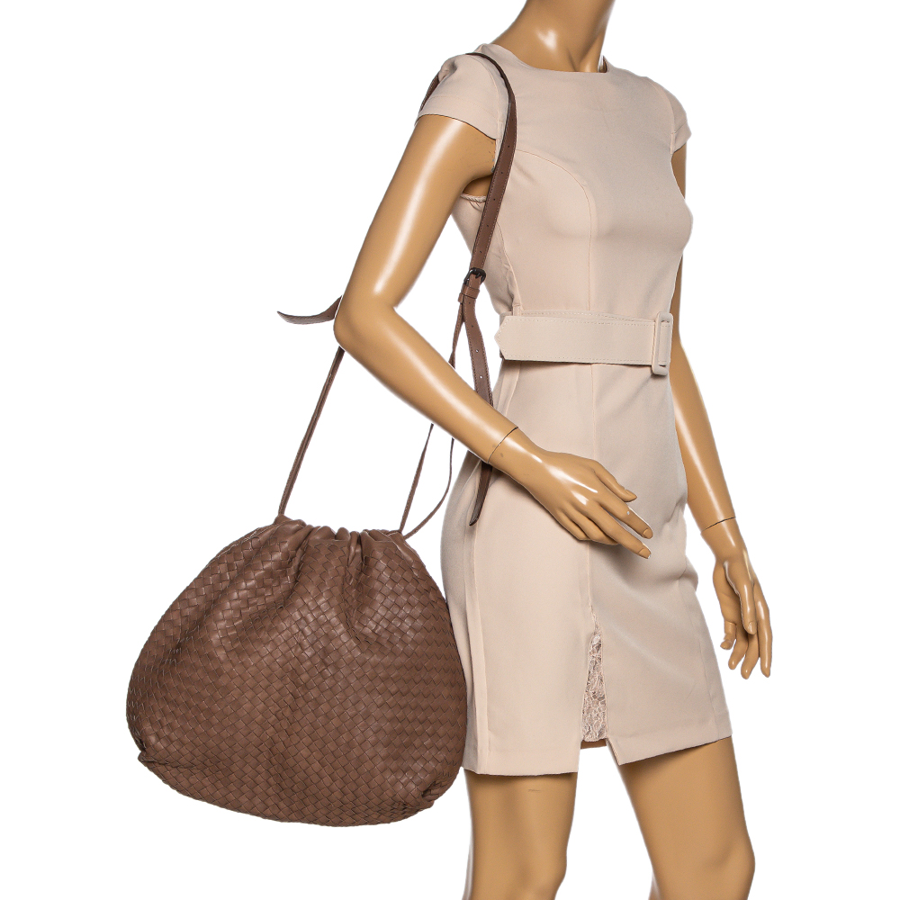 

Bottega Veneta Brown Intrecciato Leather Drawstring Hobo