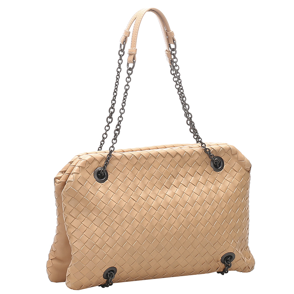

Bottega Veneta Beige Leather Intrecciato Chain Shoulder Bag