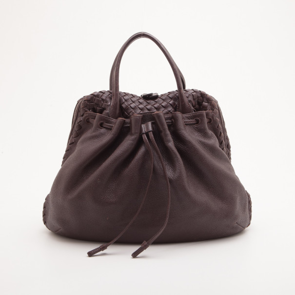 Pre Owned Bottega Veneta Brown Dome Drawstring Bag
