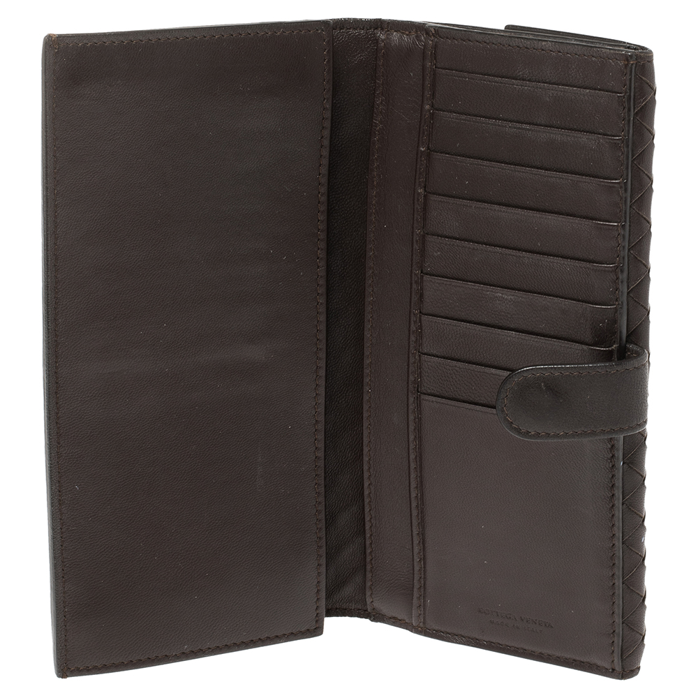 

Bottega Veneta Dark Brown Intrecciato Leather Flap Continental Wallet