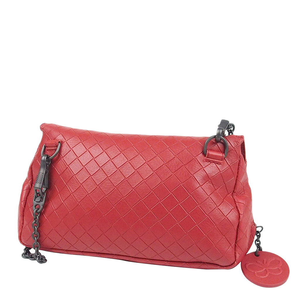 

Bottega Veneta Red Leather Intrecciomirage Chain Bag
