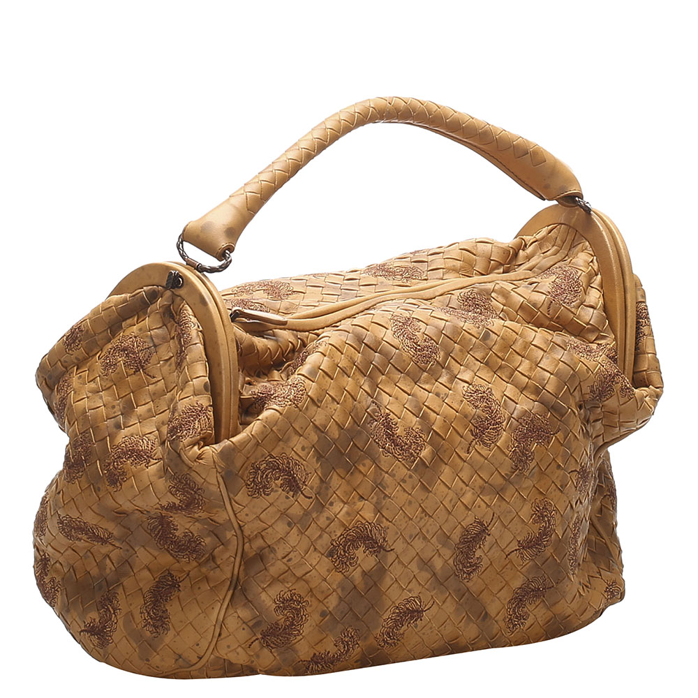 

Bottega Veneta Brown Leather Embroidered Intrecciato Bag