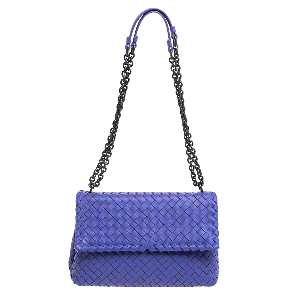 Pre Owned Bottega Veneta Light Purple Intrecciato Leather Small Olimpia Shoulder Bag