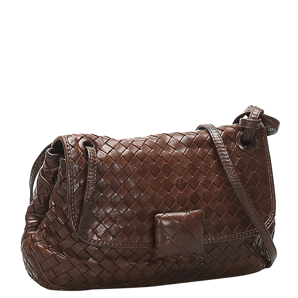 

Bottega Veneta Brown Leather Intrecciato Crossbody Bag