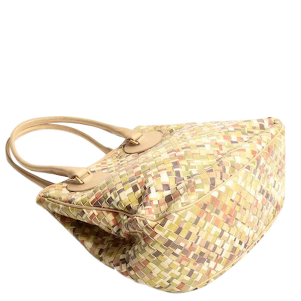 

Bottega Venneta Multicolor Intrecciato Woven Tote Bag, Gold