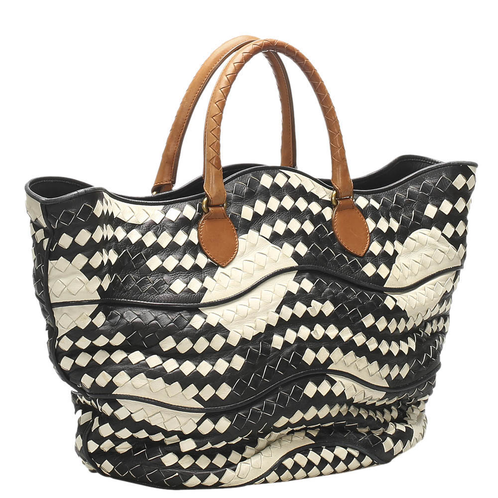 

Bottega Veneta Black/White Intrecciato Leather Tote Bag