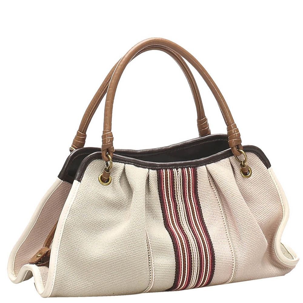 

Bottega Veneta Beige Canvas Satchel