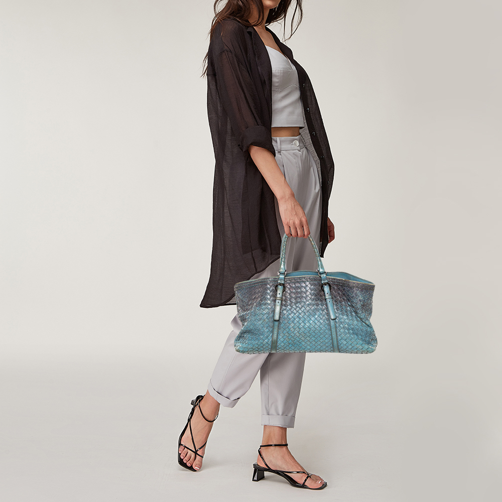 

Bottega Veneta Blue Ombre Intreciatto Leather Tote