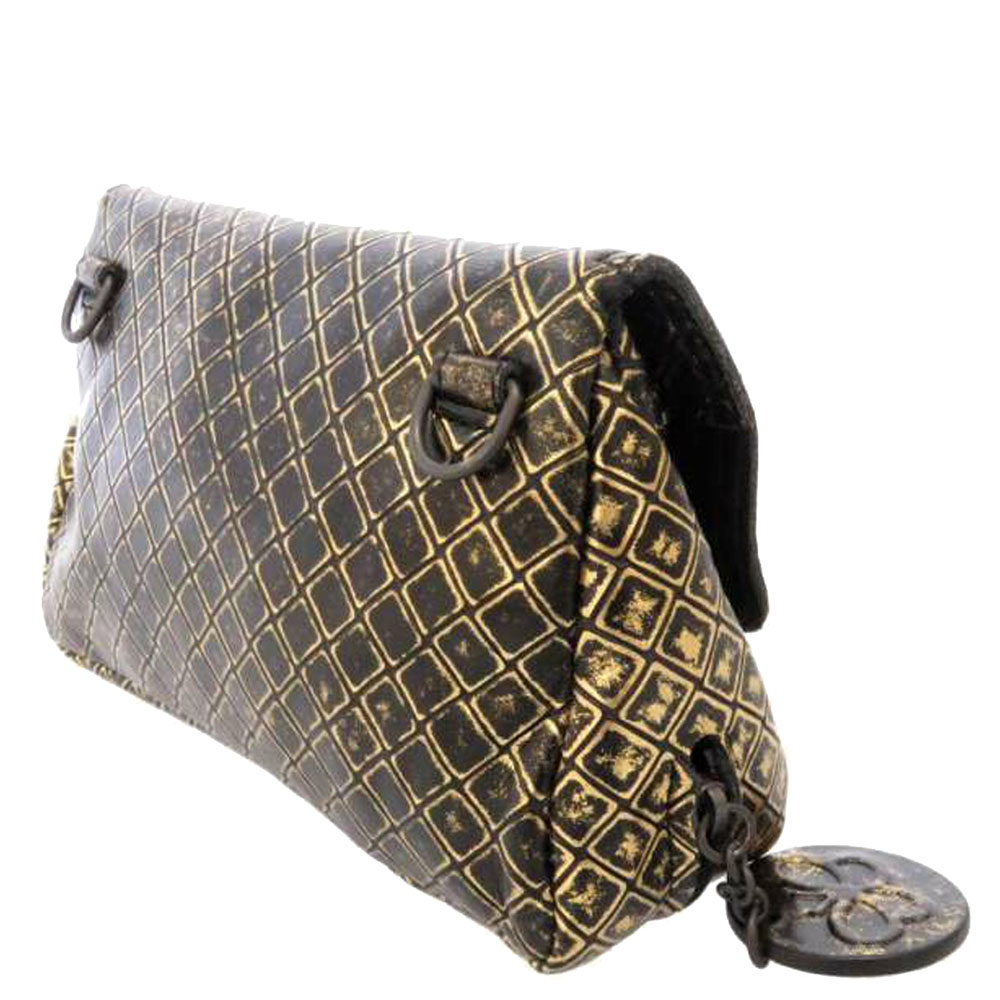 

Bottega Veneta Black/Gold Intrecciomirage Metallic Leather Crossbody Bag