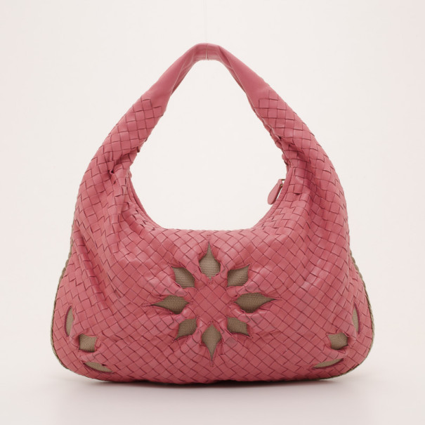 Pre Owned Bottega Veneta Pink Woven Flower Hobo