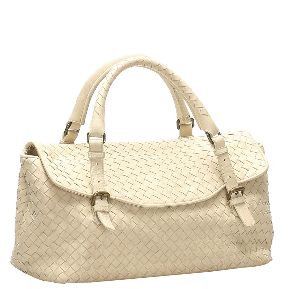 

Bottega Veneta White Intrecciato Leather Satchel