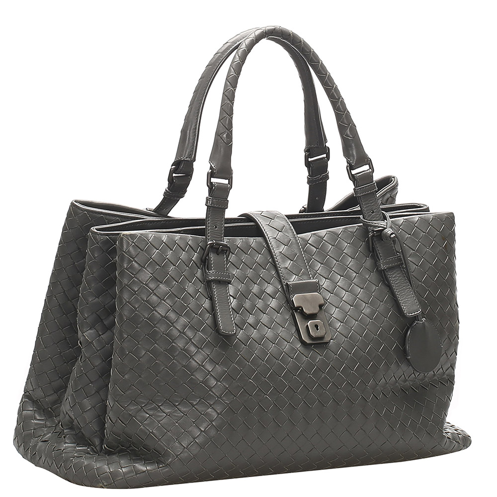 

Bottega Veneta Black Intrecciato Roma Leather Tote Bag, Grey