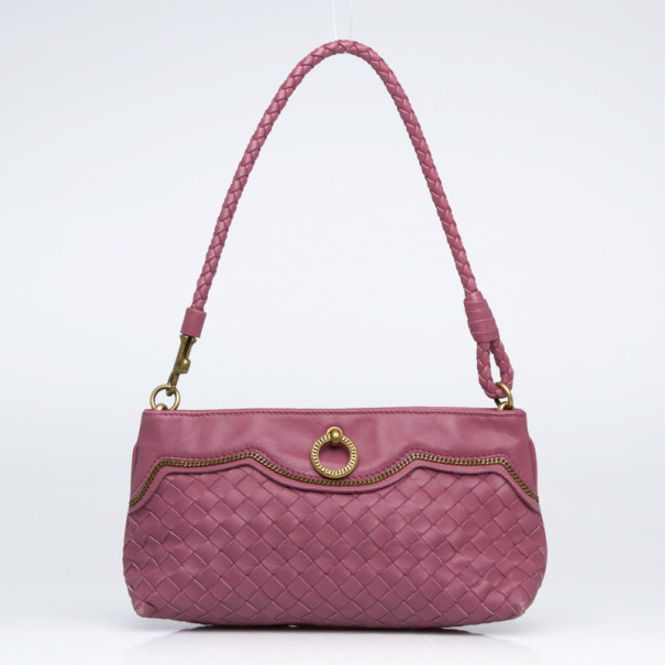 Bottega Veneta Small Pink Woven Leather Shoulder  Bag