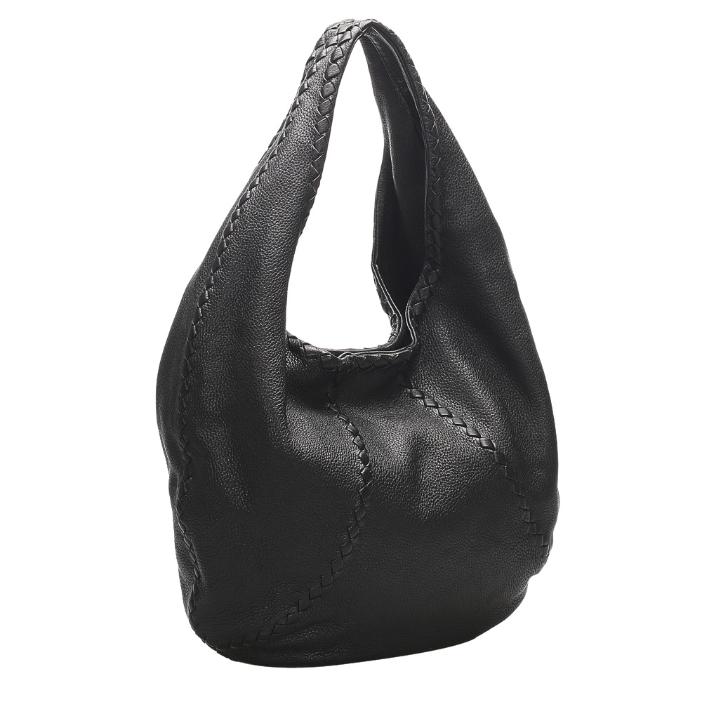 

Bottega Veneta Black Intrecciato-Trimmed Leather Hobo Bag